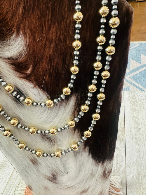 Navajo Sterling Silver & Gold Beaded Necklace