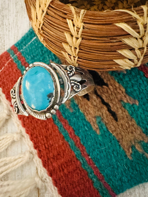 Old Pawn Navajo Sterling Silver & Turquoise Cuff Bracelet