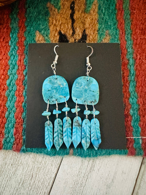 Santo Domingo Turquoise Feather Dangle Earrings