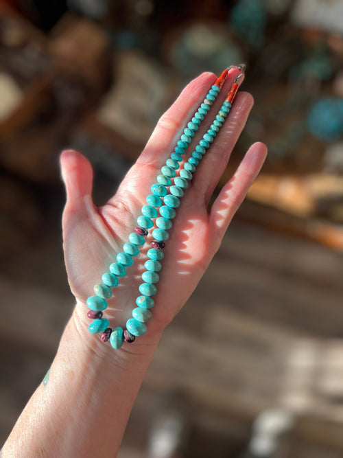 Estate Collection Graduated Number 8 Turquoise and Purple Spiny Oyster Beaded Rondelle Necklace, 16-5/8”