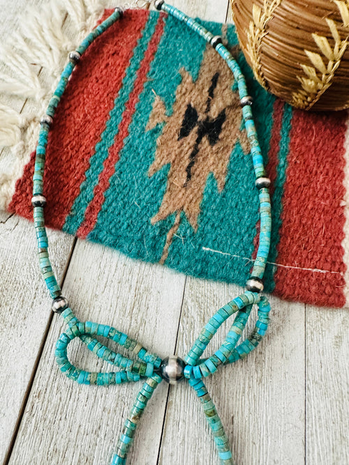 Navajo Sterling Silver & Turquoise Pearl Beaded Bow Tie Necklace 20”