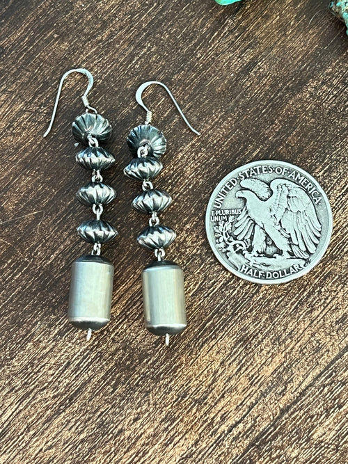 Navajo Handmade Sterling Linked Bead Earrings by Crystal Haley