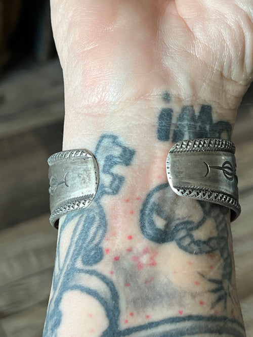 Hand Forged Old Pawn Sterling Silver Repousse Ingot Cuff Bracelet by Santa Fe Artist, Buffalo, The Monsoon