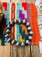Handcrafted 12mm Sterling Silver Beaded Stretch Bracelet