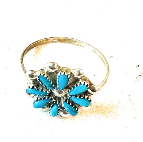 Zuni Sterling Silver & Turquoise Needlepoint Ring Size 8.25