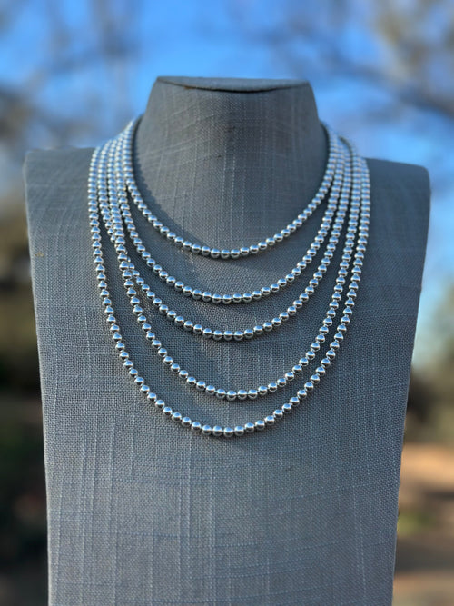 Sterling Silver Elegant Navajo Pearl Style Beaded Necklace 5mm