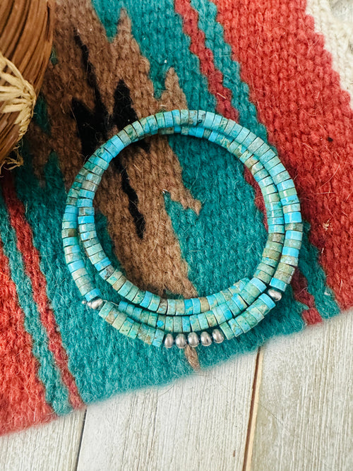 Navajo Turquoise & Sterling Silver Beaded Wrap Choker Necklace