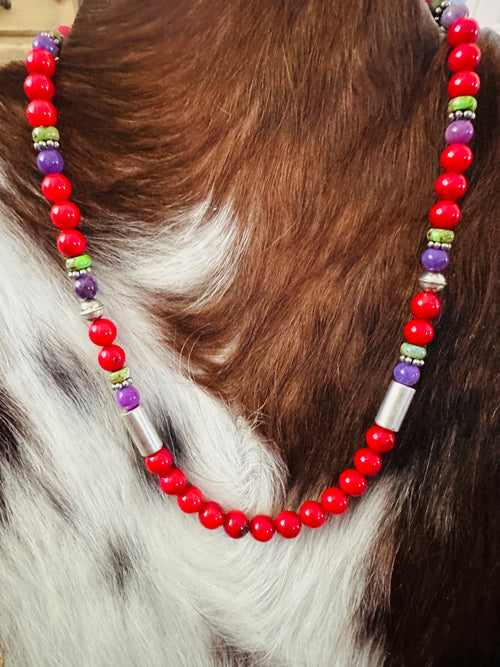 Handcrafted Multi Stone & Sterling Silver Beaded 16” Necklace by T & R Singer
