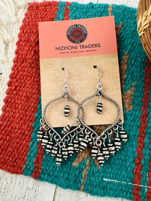 Navajo Sterling Silver Pearl Chandelier Dangle Earrings