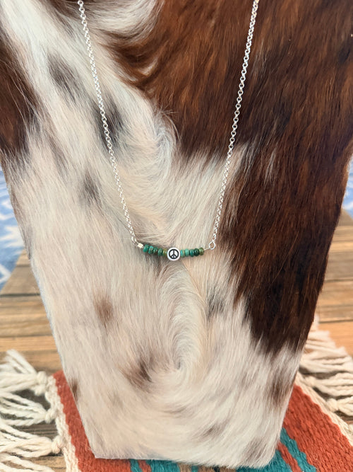 Handmade Sterling Silver & Turquoise Beaded Peace Necklace