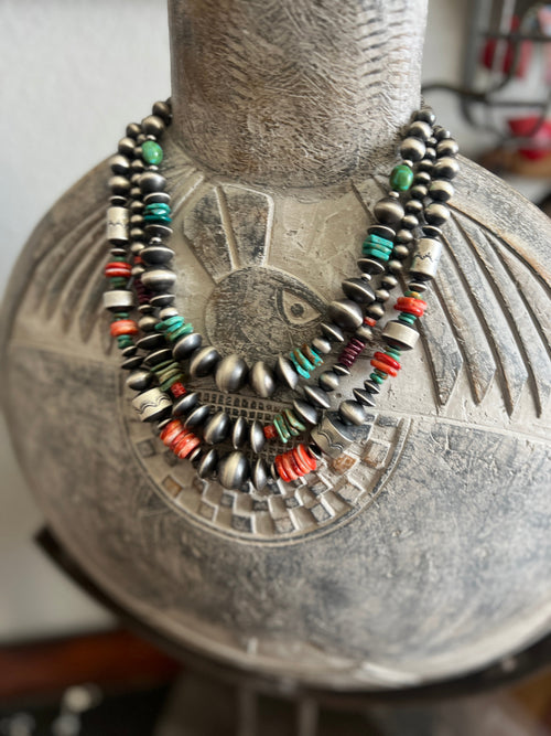 Rose Martin Sterling Silver & Turquoise Single Strand Beaded Necklace, 16 + 1-1/2 inches