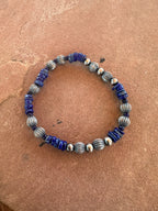 Handmade Lapis & Sterling Silver Beaded Stretch Bracelet