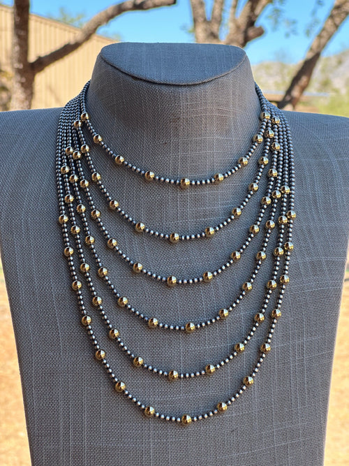 Navajo Sterling Silver & Gold Beaded Necklace 4mm - 5mm