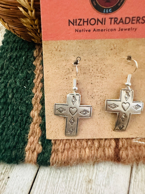 Old Pawn Navajo Sterling Silver Cross Dangle Earrings