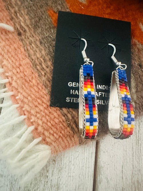 Navajo Handmade Multicolor Beaded Teardrop Dangle Earrings