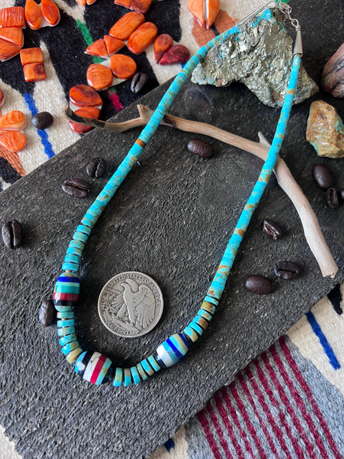 Ronald Chavez Handcrafted Turquoise Beaded Santo Domingo Necklace with Layered Bead Accents
