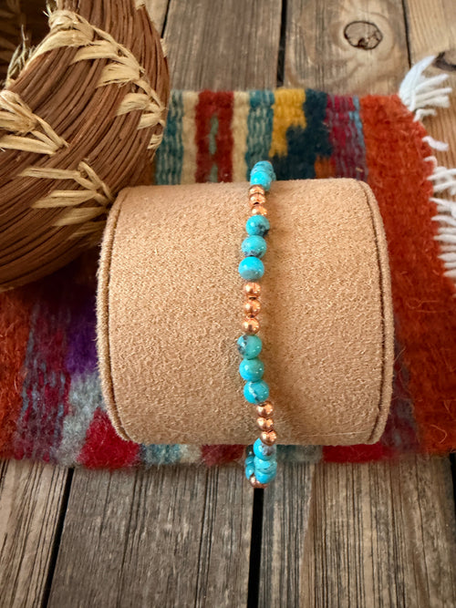 Handcrafted Turquoise & Copper Beaded Stretch Bracelet
