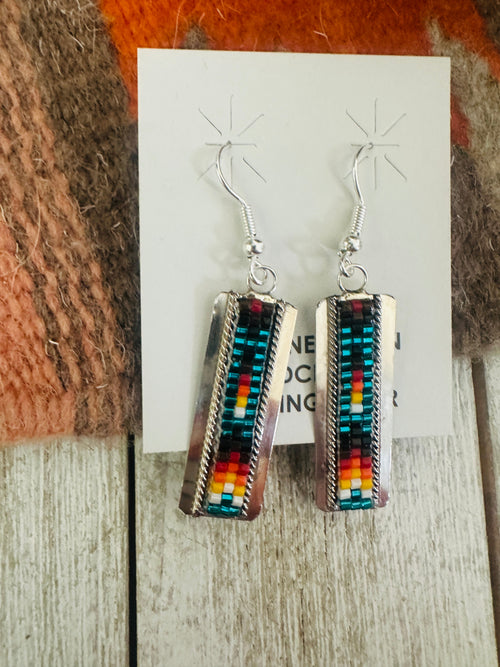 Navajo Handmade Multicolor Beaded Dangle Earrings