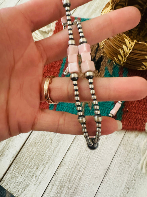 Navajo Queen Pink Conch & Sterling Silver Beaded Lariat Necklace