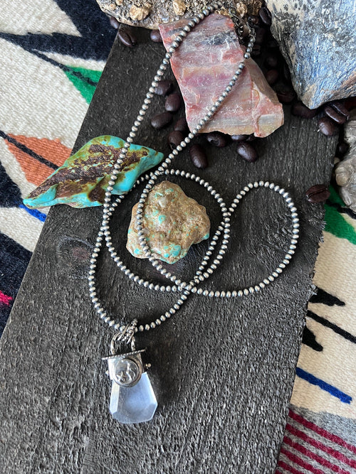 Sterling Silver Gem Collector 30” + 2” Beaded Necklace w/ Tularosa Quartz & Moon Pendant 2