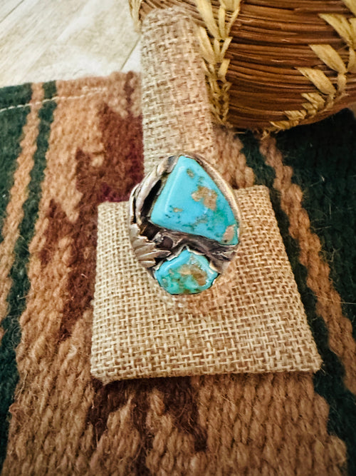 Old Pawn Turquoise and Sterling Silver Ring Size 10.5