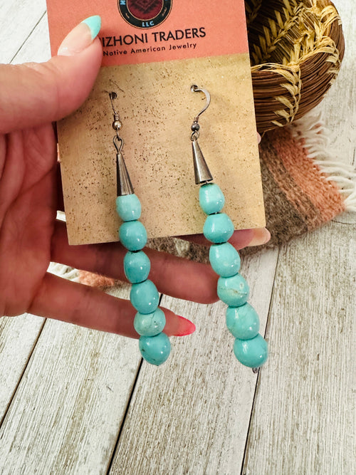 Navajo Turquoise Bead & Sterling Silver Dangle Earrings