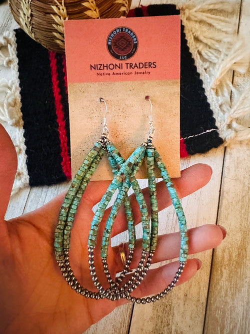 Navajo Turquoise & Sterling Silver Beaded Hoop Earrings