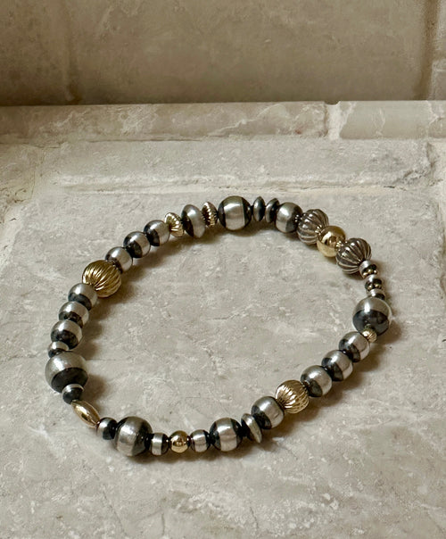 Navajo Gold Plated Silver & Sterling Silver Pearl Beaded Bracelet