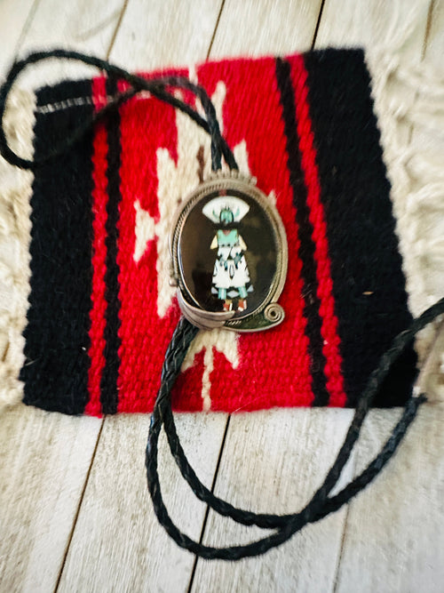 Vintage Old Pawn Navajo Sterling Silver & Multi Stone Inlay Bolo Tie
