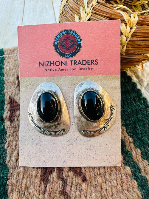 Handcrafted Old Pawn Sterling Silver & Onyx Post Earrings