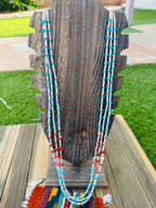 Old Pawn Handcrafted Turquoise, Coral & Heishi  Beaded 36” Necklace