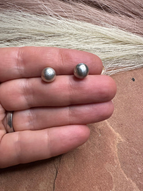 Nizhoni’s Navajo Pearl Style 8mm Handmade Sterling Silver Post Earrings