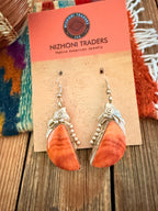 Handcrafted Old Pawn Orange Spiny Oyster & Sterling Silver Dangle Earrings