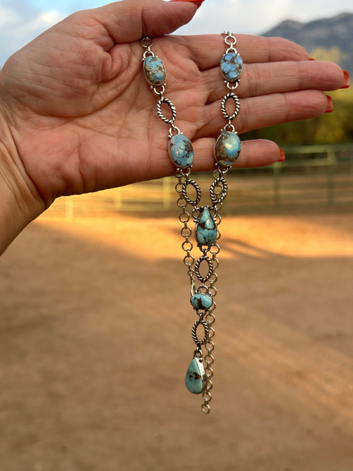 Beautiful Handmade Sterling Silver & Golden Hills Turquoise Drop Necklace