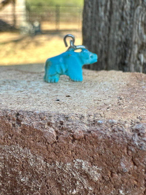 Zuni Hand Carved Turquoise Bear Charm