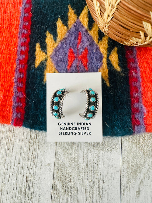 Navajo Sterling Silver & Turquoise Hoop Earrings