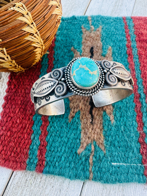Handcrafted Old Pawn Sterling Silver & Turquoise Cuff Bracelet by M&R Calladitto