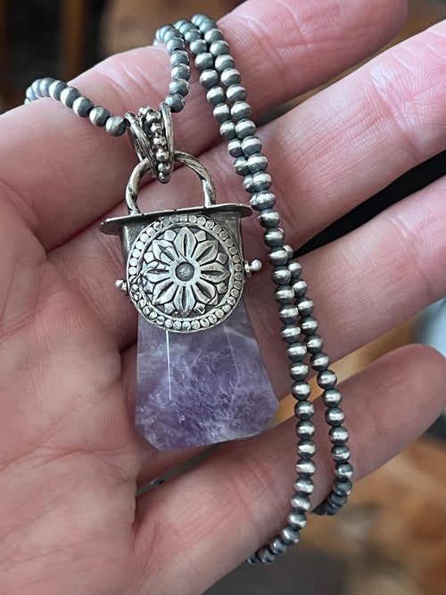 Sterling Silver Gem Collector 30” + 2” Beaded Necklace w/ Amethyst & Starburst Pendant