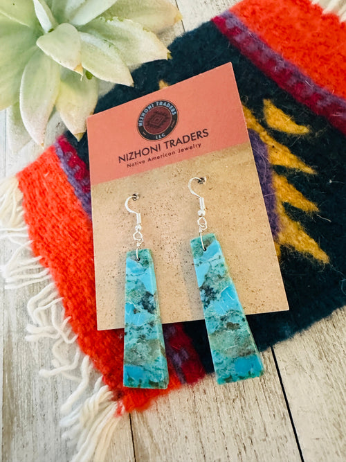 Navajo Sterling Silver & Turquoise Slab Dangle Earrings