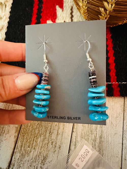 Navajo Turquoise & Spiny Beaded Dangle Earrings