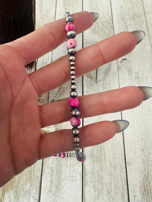 Navajo Sterling Silver & Pink Mojave Beaded Necklace
