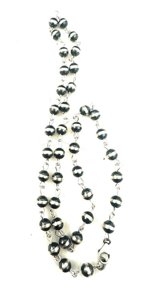 Navajo Sterling Silver Beaded Rosary Style Necklace 8mm 30”