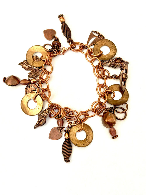 Vintage Handmade Copper Charm Bracelet