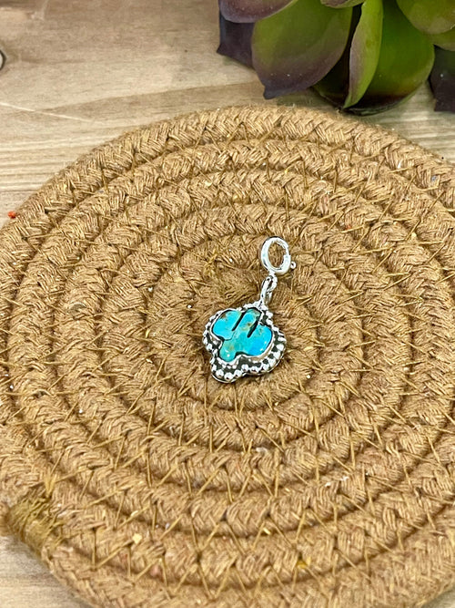 Handmade Sterling Silver & Turquoise Cactus Charm with Signed Nizhoni