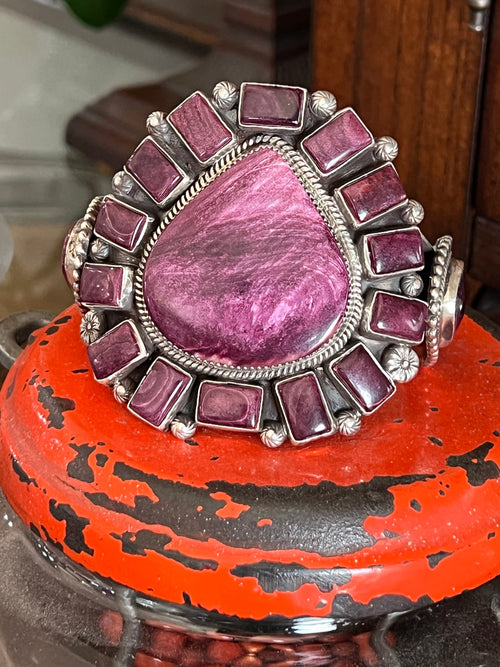 Navajo Sterling Silver and Purple Spiny Oyster Shell Cuff Bracelet by Tyler Brown