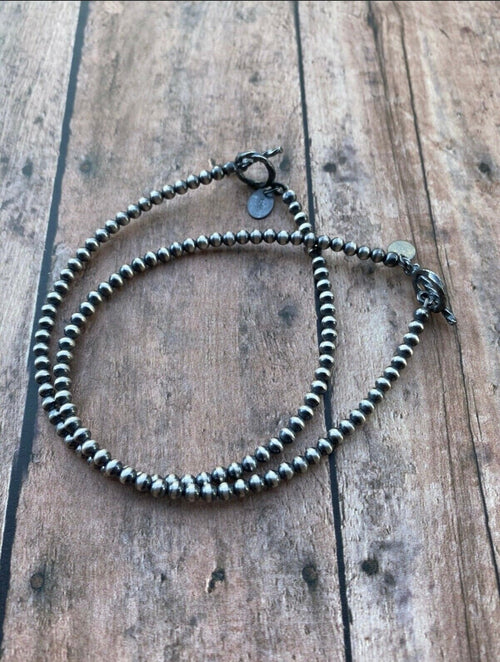 Handcrafted Sterling Silver 3mm Beaded Bracelet 6.25 inches