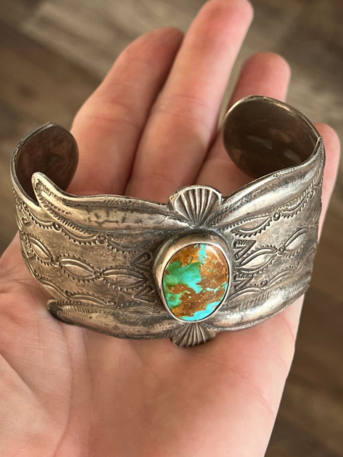 Hand Forged Old Pawn Sterling Silver Ingot Cuff Bracelet by Santa Fe Artist, Buffalo: The Royston