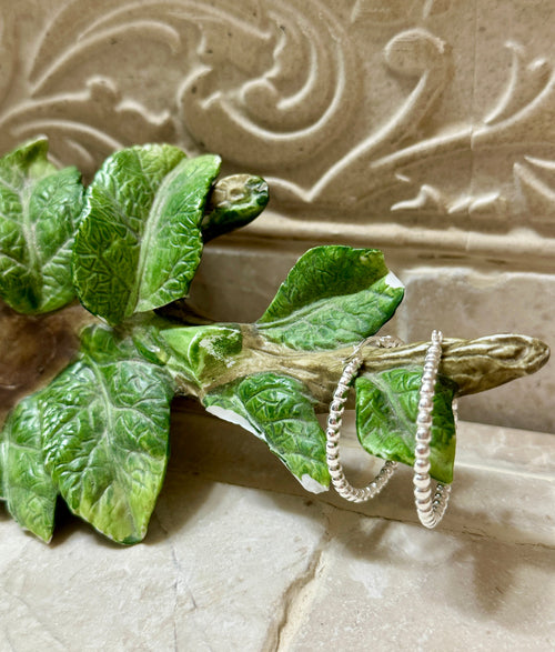 Beaded Hoop Earrings Sterling Silver 1 1/4”