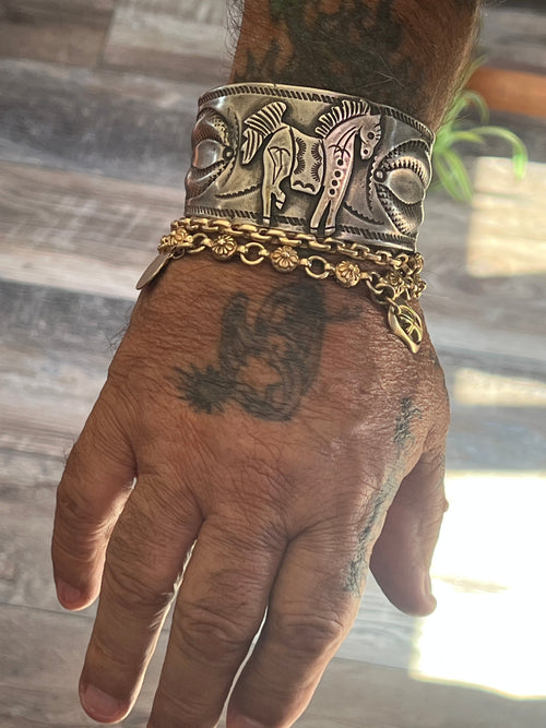 Hand Forged Old Pawn Sterling Silver Ingot Cuff Bracelet by Santa Fe Artist, Buffalo: The Equine