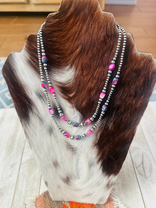 Navajo Sterling Silver & Pink Dream Mojave Beaded Necklace